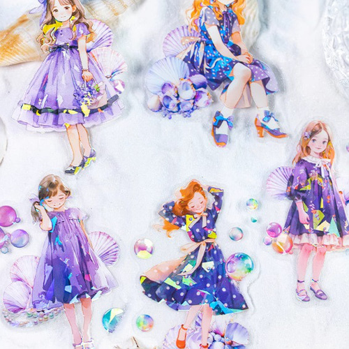 ラスト 夏の女の子シリーズ PETシール フレークシール コラージュ素材 6種類 ❌即購入不可❌ 夏の女の子シリーズ 海外シール PETシール