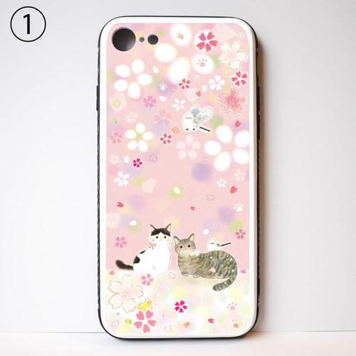 スマホケース☆桜と猫とシマエナガ☆送料無料 スマホケース・カバー み 