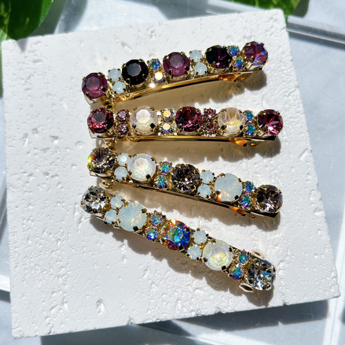 キラキラ輝く上品な大人ビジューバレッタ 6cm ミントグリーンバレッタ