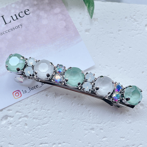 キラキラ輝く上品な大人ビジューバレッタ 6cm ミントグリーンバレッタ