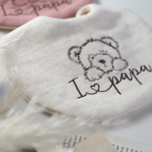 父の日ギフト】｜パパだいすき くま刺繍スタイ｜ふんわり6重ガーゼ