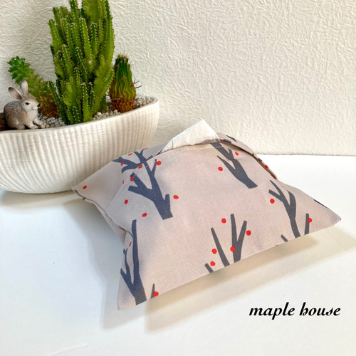 Sale】ハーフサイズティッシュケースカバー 北欧風ツリーとつぼみ柄
