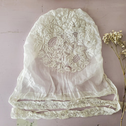 貴重　フランスアンティーク 手刺繍　モチーフ　ホワイトワーク 　ボネ 2 貴重 フランスアンティーク 手刺繍 モチーフ ホワイトワーク
