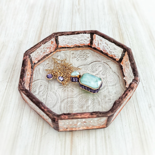 レア　ヴィンテージ　ステンドトレイ ステンドグラスのアクセサリートレイ（昭和レトロデザインガラス