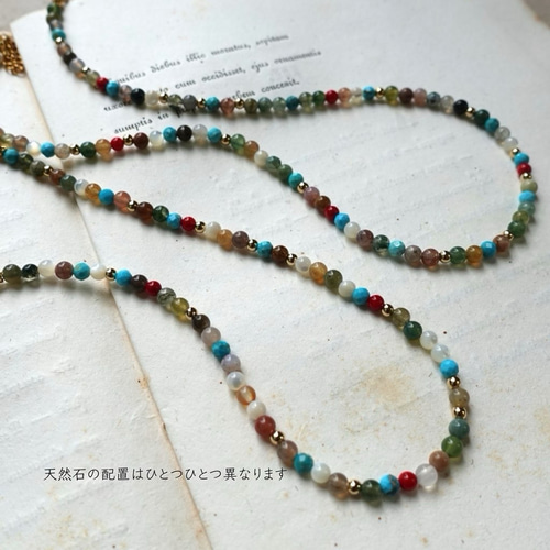 天然石のエスニックネックレス ∕ レイヤード 重ねづけ ターコイズ