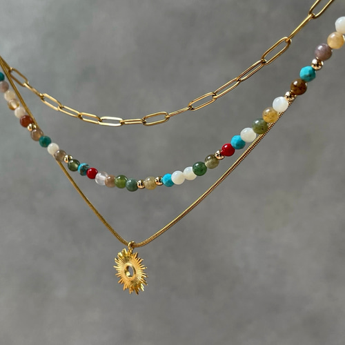 天然石のエスニックネックレス ∕ レイヤード 重ねづけ ターコイズ