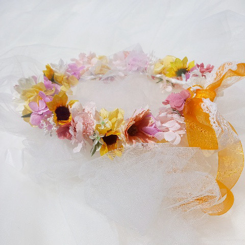 ♡受注対応♡ひまわり花冠Mウェディングブーケ専門店リースブーケブートニアヘッドドレスリストレットオーダー承ります