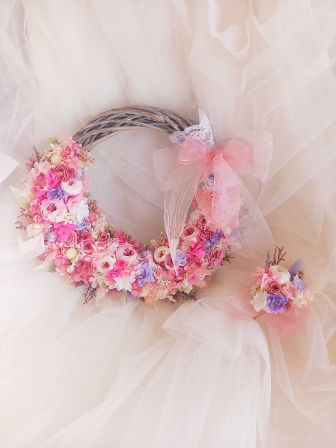 ♡受注対応♡プリザーブドフラワーリースブーケウェディング専門店フープブーケリボンブーケ花冠オーダー承ります春ブーケ