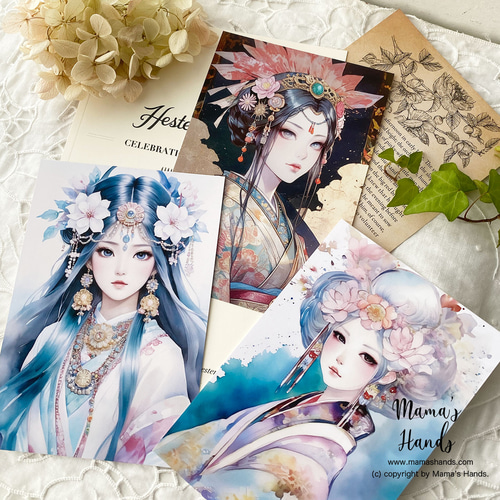 瀬織津姫 市杵島姫 豊玉姫 女神 の イラスト アート 3枚 ハガキ