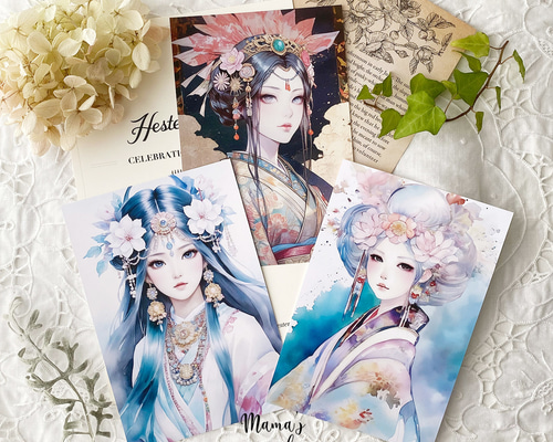 瀬織津姫 市杵島姫 豊玉姫 女神 の イラスト アート 3枚 ハガキ