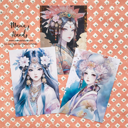 瀬織津姫 市杵島姫 豊玉姫 女神 の イラスト アート 3枚 ハガキ