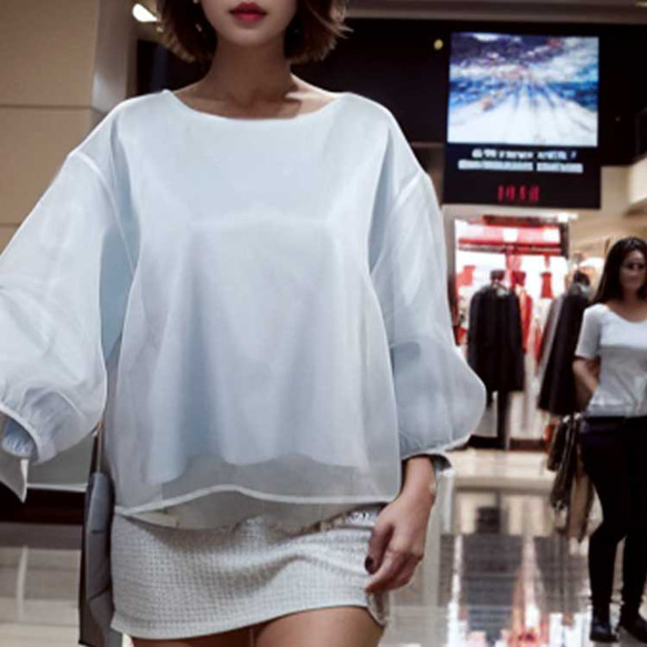 シアー レイヤード トップス ホワイト オーガンジー Tシャツ