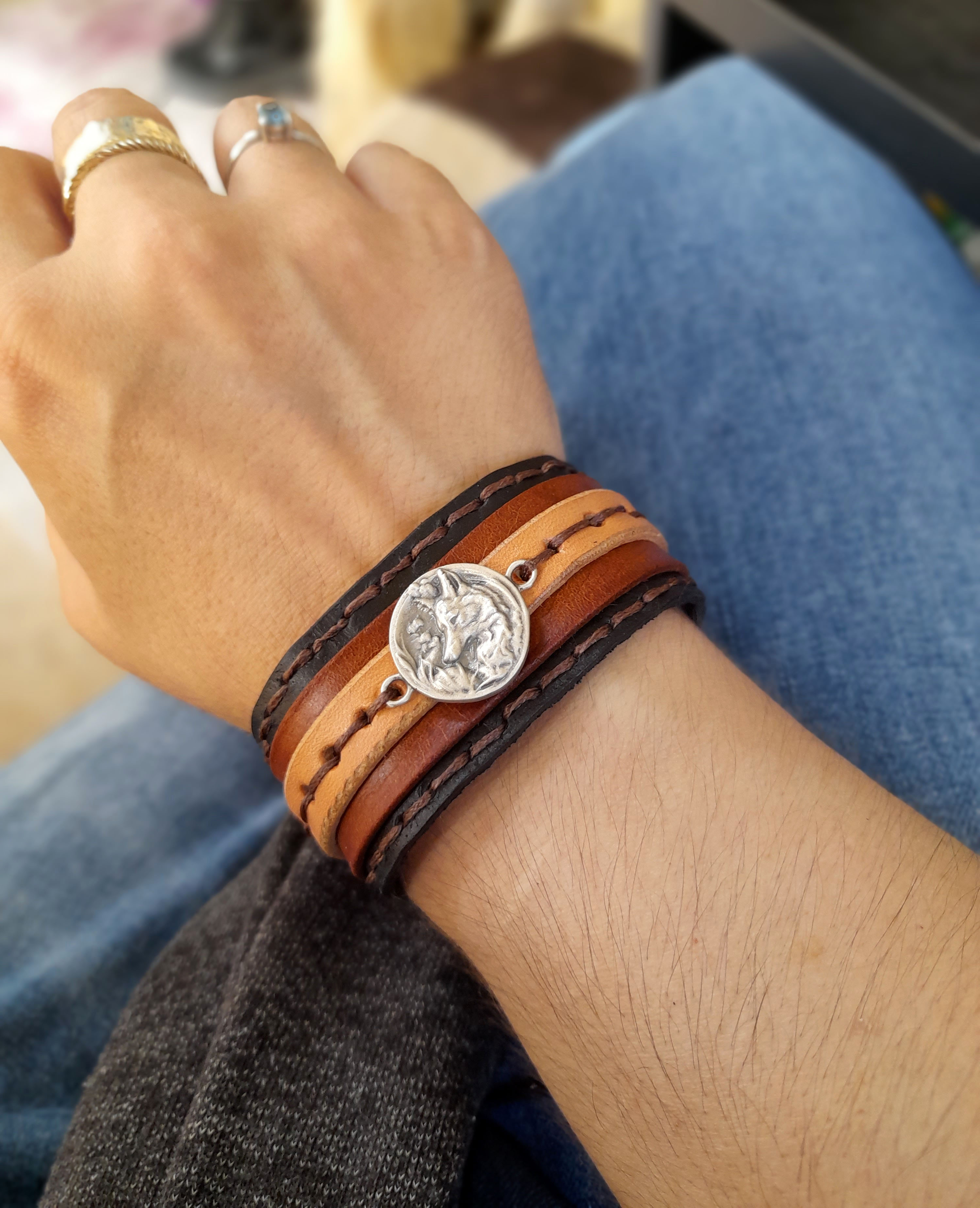 Leather Bracelet with Sterling Silver Forest Fox Pendant