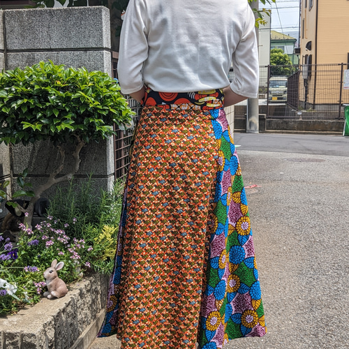 在庫セール! お花とほろほろ鳥 3way 巻きスカート アフリカ布