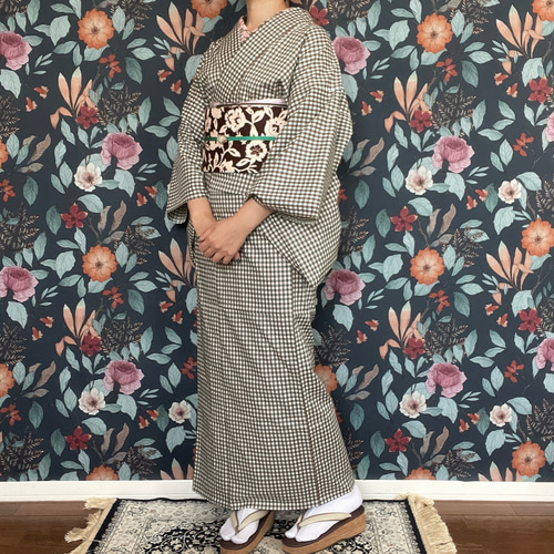 浴衣 単品（ギンガムチェック 市松 猫 赤） | KIMONO CHOYA
