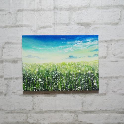 安い購入 油絵 絵画 【草原に咲く白い花と朝日】 絵画 絵 油彩画 油彩 絵画