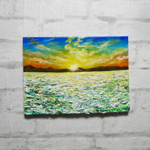 油絵 油彩 油彩画 絵 絵画 【草原に咲く白い花と朝日】 絵画 HR 通販