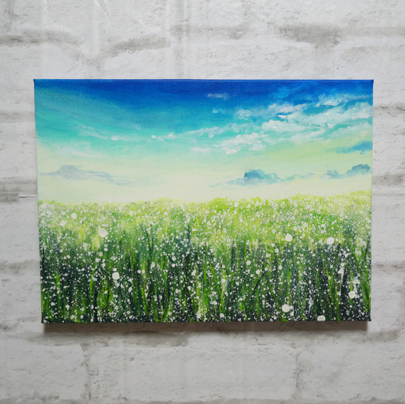 油絵 油彩 油彩画 絵 絵画 【草原に咲く白い花】 油絵 油彩 油彩画 絵 絵画 【草原に咲く白い花と朝日】 絵画