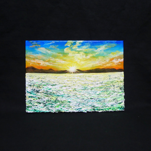 油絵 油彩 油彩画 絵 絵画 【草原に咲く白い花と朝日】 絵画 HR 通販