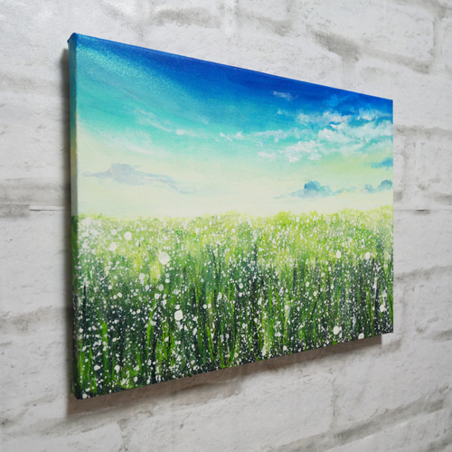 油絵 油彩 油彩画 絵 絵画 【草原に咲く白い花】 油絵 油彩 油彩画 絵 絵画 【草原に咲く白い花と朝日】 絵画