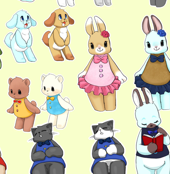 ぬいぐるみみたいな動物シール○すべてイラスト違い22枚 シール  