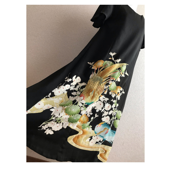 着物リメイク　ボレロ付きロングワンピース　　黒留袖 54☆黒留袖☆着物リメイク☆ワンピース＆ボレロ☆M☆一点物