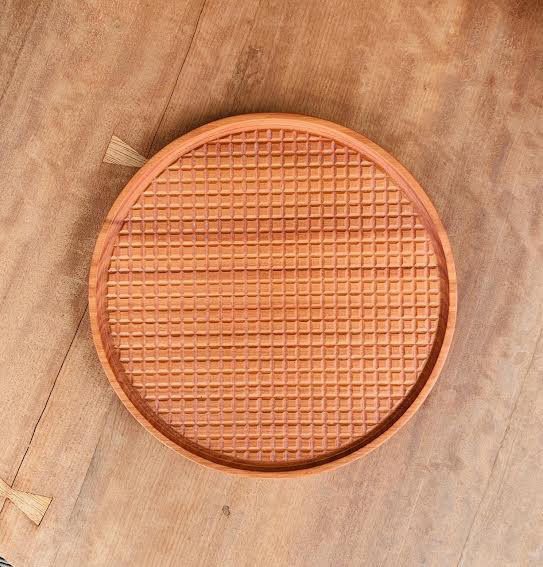 【※わけありの晩品】ラウンド トレイ　- 格子 -  round tray　ニヤトー