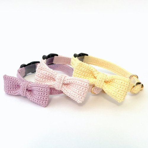 パステルリボン 猫さんにやさしい首輪【かぎ針編み 猫の首輪 猫 首輪