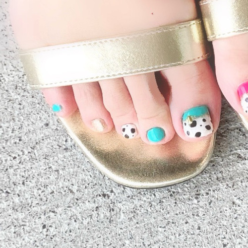 183】ダルメシアンブロック×ミント ティファ二ーブルー フットネイル  