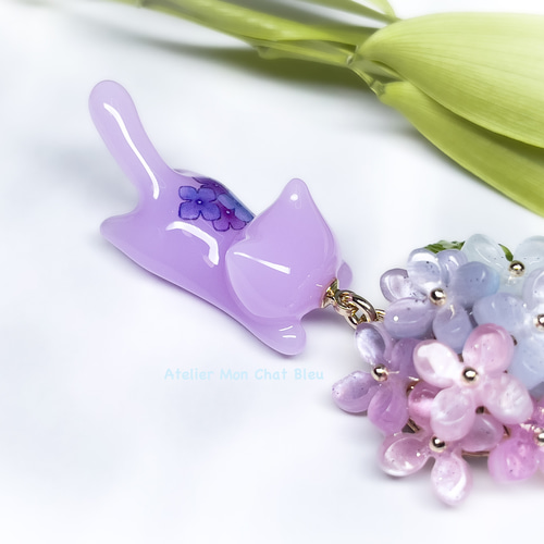 ねこ 紫陽花 パーツ チャーム レジン