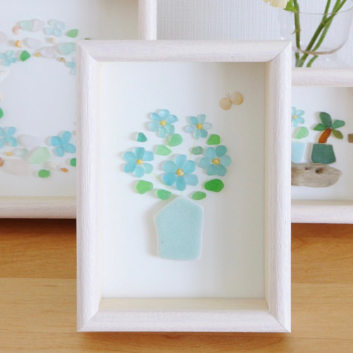 シーグラスアート『ちいさな花束』/花/シーグラス/水色/ガラス シーグラスアート『ちいさな花束』/花/シーグラス/水色/ガラス
