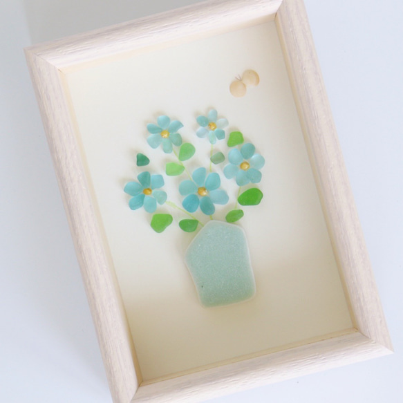 シーグラスアート『ちいさな花束』/花/シーグラス/水色/ガラス