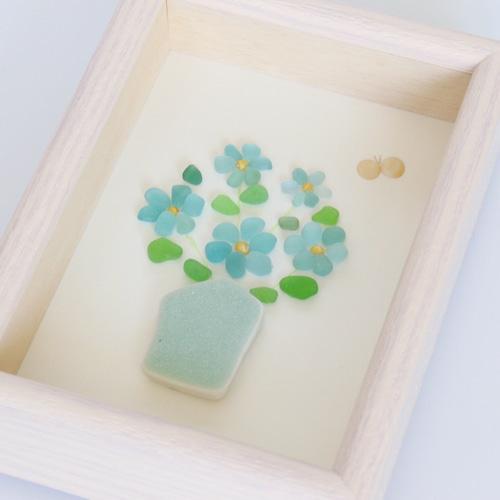 シーグラスアート『ちいさな花束』/花/シーグラス/水色/ガラスアート