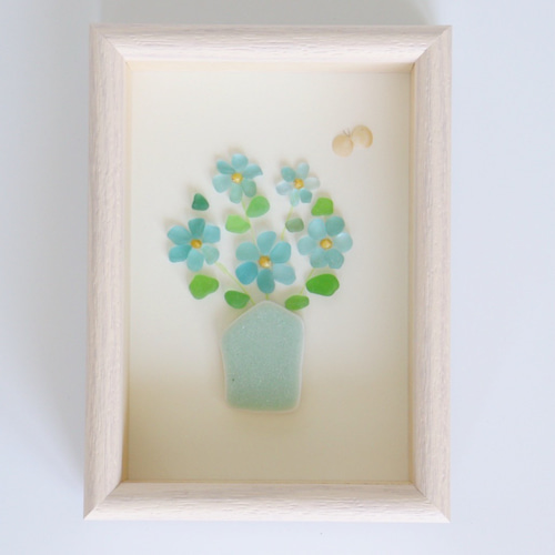 シーグラスアート『ちいさな花束』/花/シーグラス/水色/ガラス シーグラスアート『ちいさな花束』/花/シーグラス/水色/ガラス