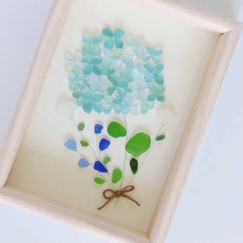 ＊雨上がりの虹と紫陽花＊シーグラスアート 天然石 シーグラスアート 紫陽花とかたつむり 癒しのアート ご確認用