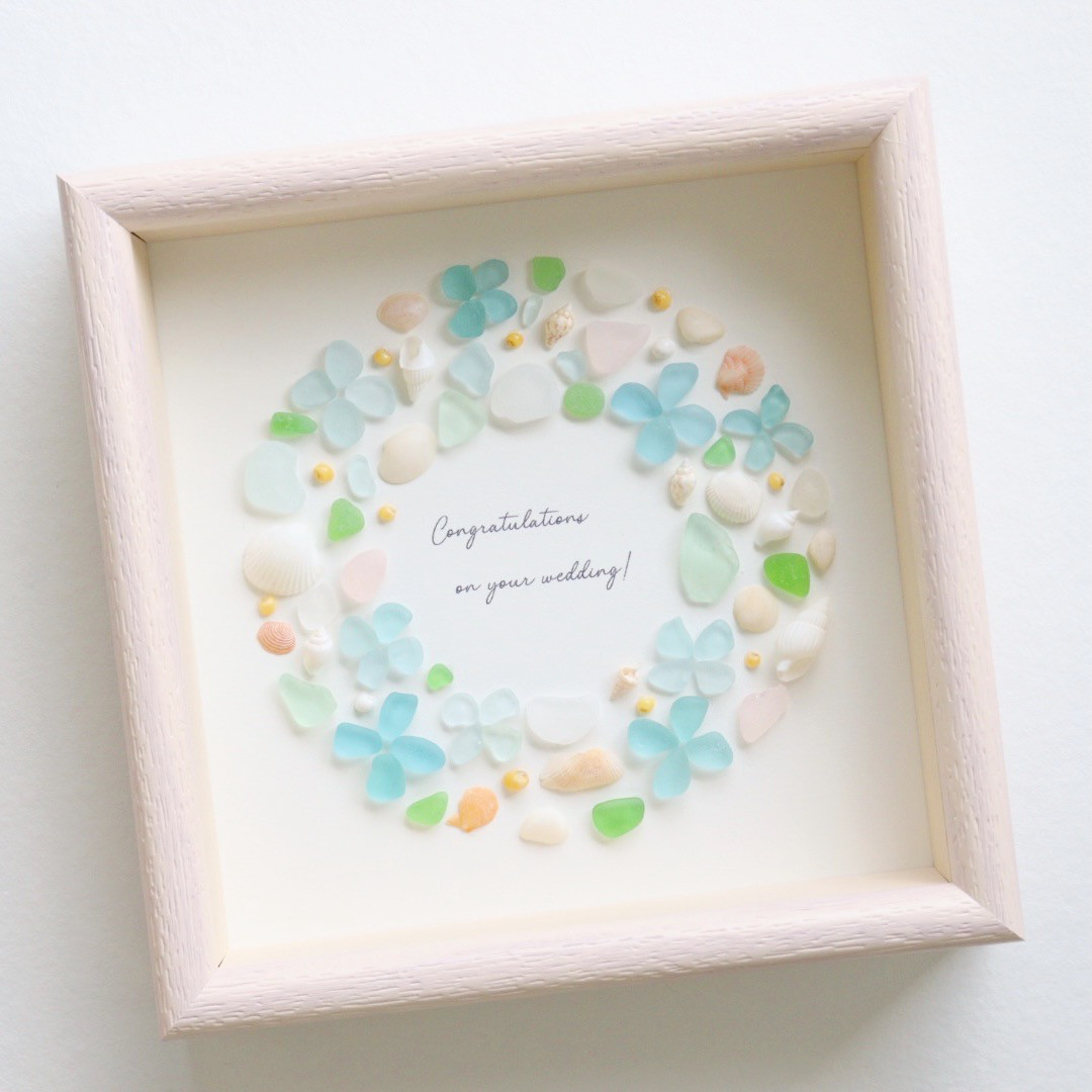 【現品限り　なんて可愛い節分リース　白金】シーグラスアート