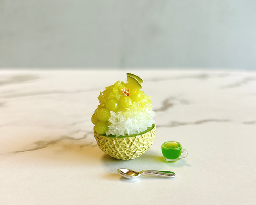 No.214◆ まるごと夕張メロンのかき氷セット ◆　ミニチュアスイーツ No.214◇ まるごと夕張メロンのかき氷セット ◇ ミニチュアスイーツ