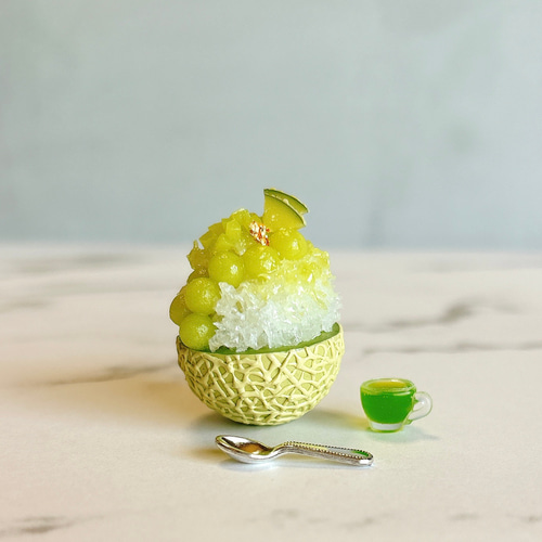 No.214◆ まるごと夕張メロンのかき氷セット ◆　ミニチュアスイーツ No.214◇ まるごと夕張メロンのかき氷セット ◇ ミニチュア