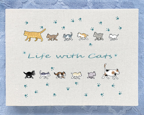 アートパネル 2組の親子ネコ 33cmx24cm 猫 ねこ ニャンコ イラスト cat