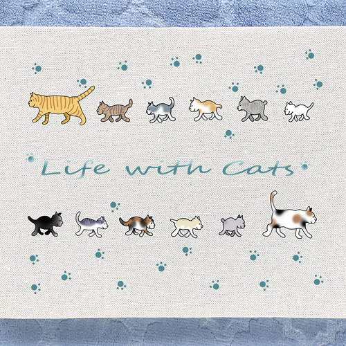 アートパネル 2組の親子ネコ 33cmx24cm 猫 ねこ ニャンコ イラスト cat