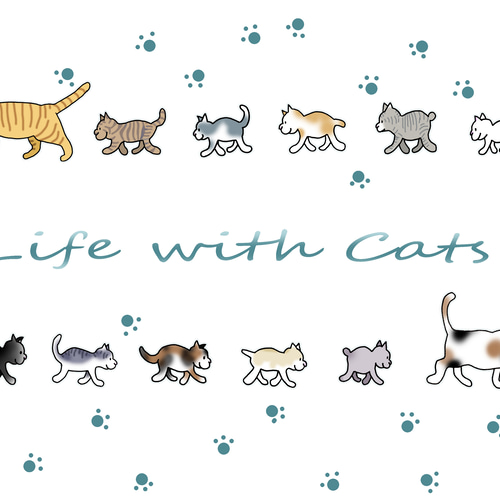 アートパネル 2組の親子ネコ 33cmx24cm 猫 ねこ ニャンコ イラスト cat