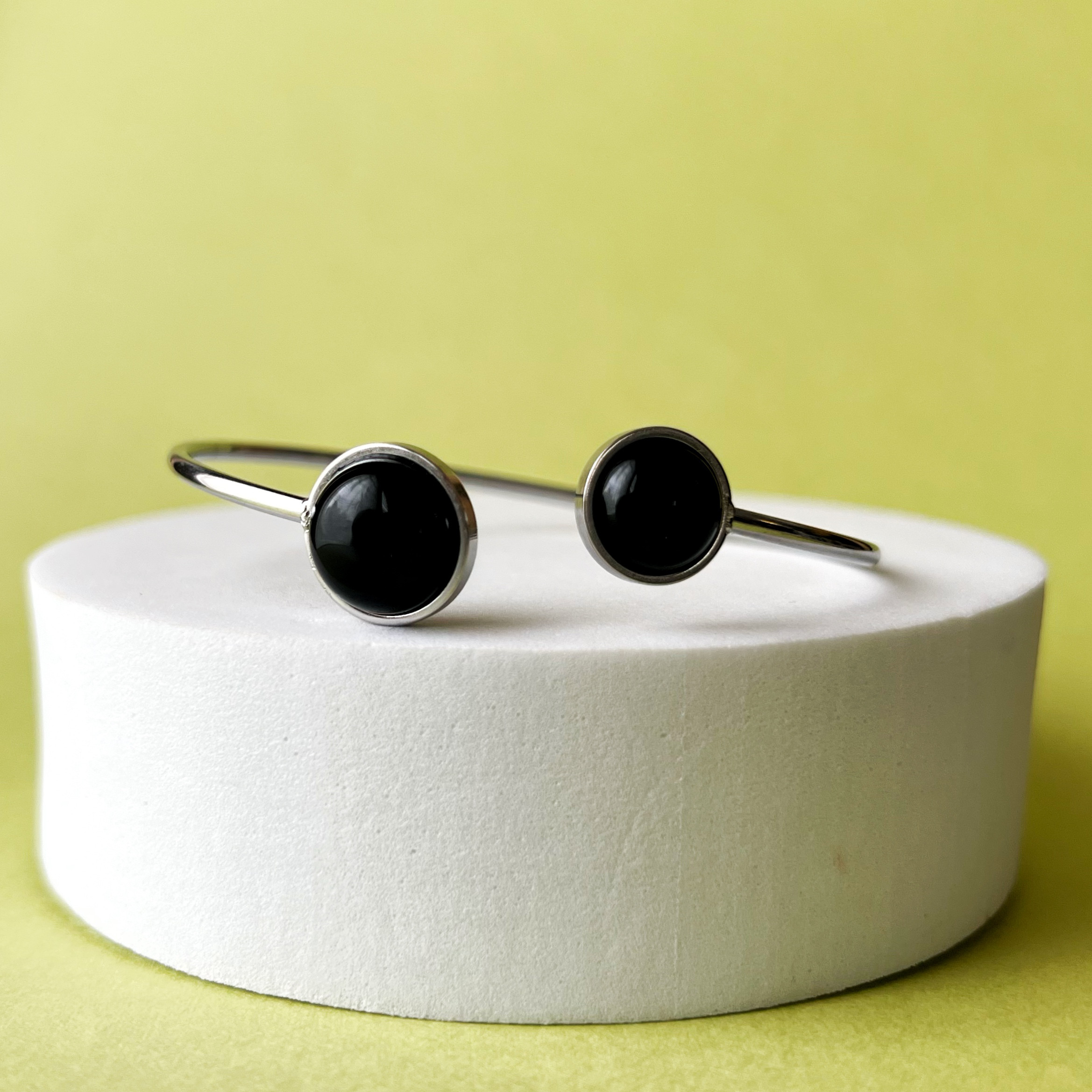 【JORIE】オールブラック　ブラックオニキス　DOUBLE STONEバングル