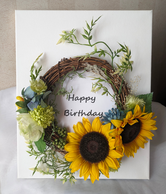 creema限定】ひまわりリースのキャンバスボード（アーティフィシャル  