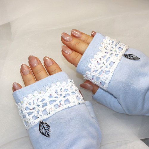 ❃夏のUVカットのアームカバー ショートバージョン 水色(レース) 手袋