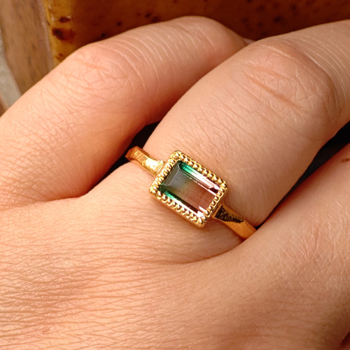 バイカラートルマリン バゲットカット 1.2ct シルバーSV925リング 指輪  