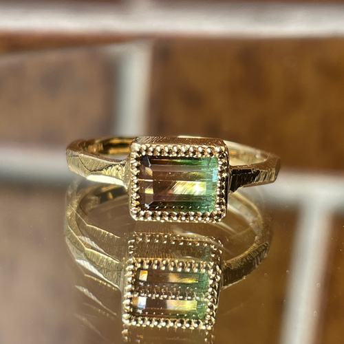 バイカラートルマリン バゲットカット 1.2ct シルバーSV925リング 指輪  