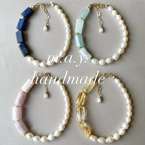 14kgf*色鮮やかな天然石×淡水パールのブレスレット ブレスレット