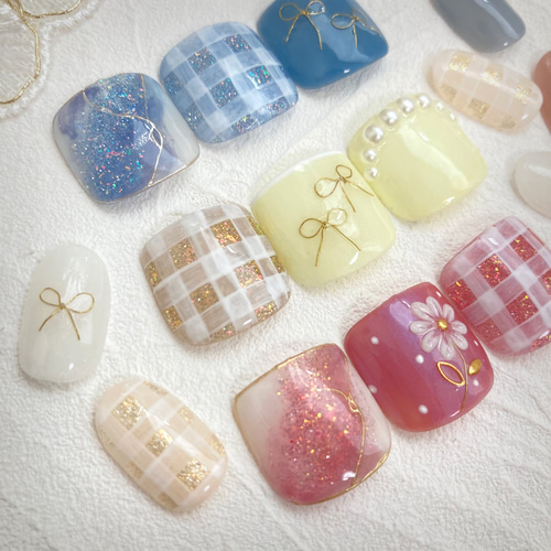 ネイルチップ 現品 オーダー かわいい 春 夏 ギンガムチェック