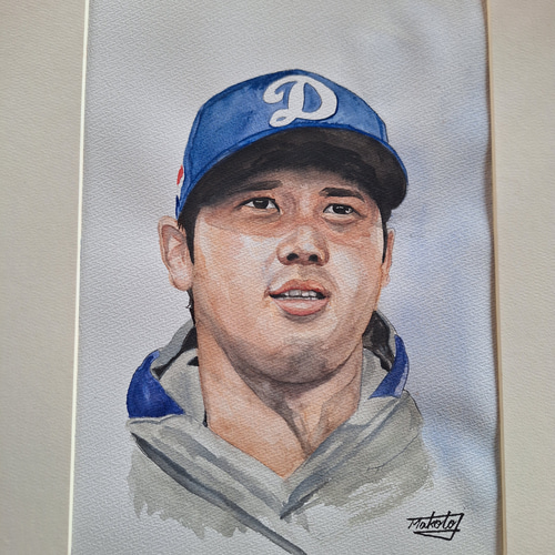 色紙大谷翔平似顔絵水彩画 - メルカリ