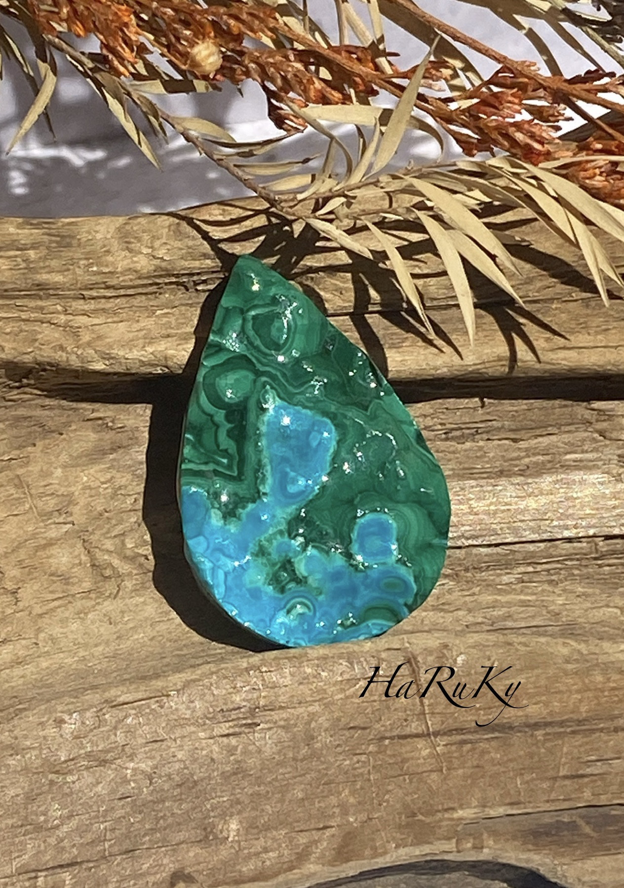 クリソコラマラカイトの原石フェイス・ラッカーコーティング  01 天然石 天然色